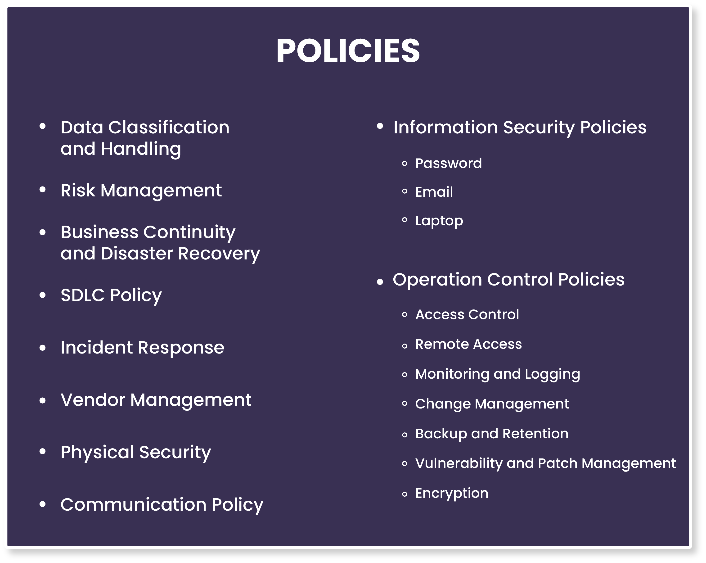 List of policies for SOC 2